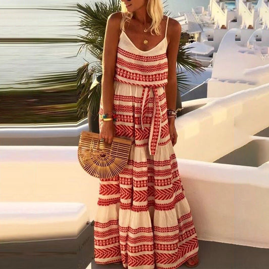Women's Bohemian Maxi Dress – Tiered Design, Spaghetti Straps, Flowing Fit, Breathable Cotton Blend, Summer Ready