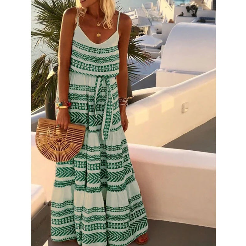 Women's Bohemian Maxi Dress – Tiered Design, Spaghetti Straps, Flowing Fit, Breathable Cotton Blend, Summer Ready
