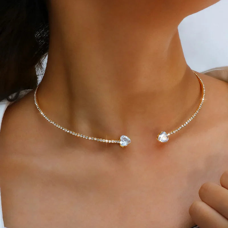 Variant image for Women's Rhinestone Heart Choker Necklace – Elegant Open Collar, Adjustable Fit, Lightweight-3