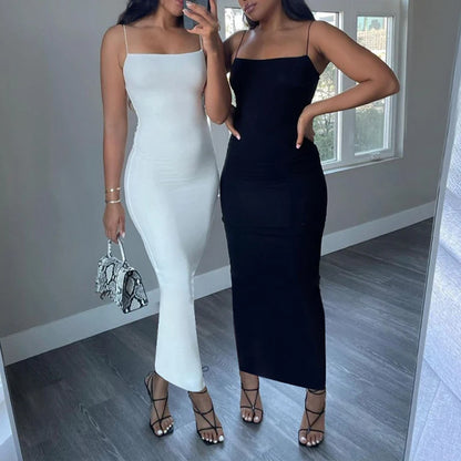 Women's Black Bodycon Dress – Elegant Sleeveless, Backless, Spaghetti Strap, Casual Clubwear