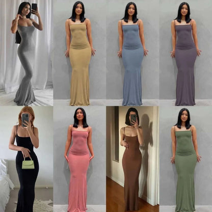 Women's Floor-Length Mermaid Dress – Sleek Spaghetti Strap, Bodycon Fit, Elegant for Formal Occasions