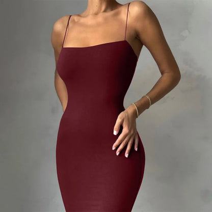 Women's Black Bodycon Dress – Elegant Sleeveless, Backless, Spaghetti Strap, Casual Clubwear