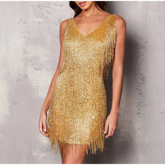 Sophia | Sequin Feather Mini Dress Glamorous V-Neck Party Dress for Women