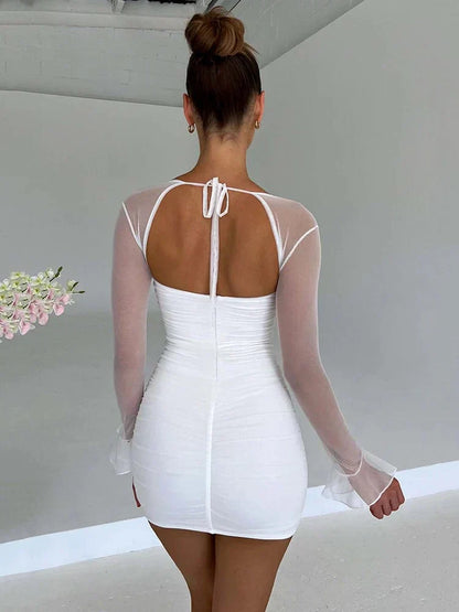 Women's Black Halter Long Sleeve Minidress – Fitted Design, Mini Length, Polyester Blend