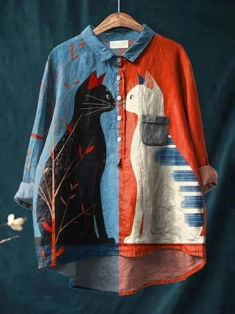 Nancy | Artistic Cat Print Shirt Graphic Tee for Women