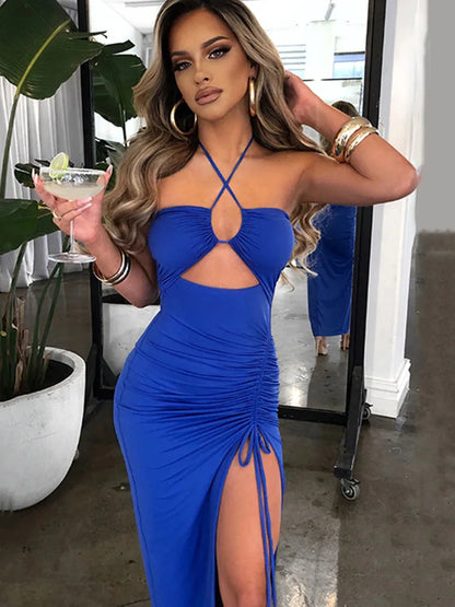 Women's Black Backless Bodycon Midi Dress – Sleek Slim Fit, Perfect for Night Club Parties