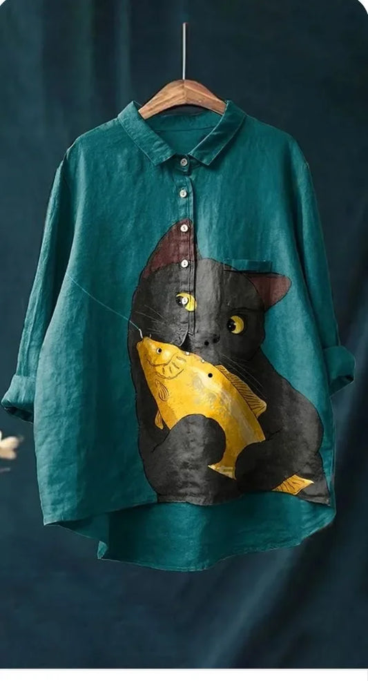 Nancy | Artistic Cat Print Shirt Graphic Tee for Women