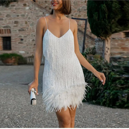 Sophia | Sequin Feather Mini Dress Glamorous V-Neck Party Dress for Women
