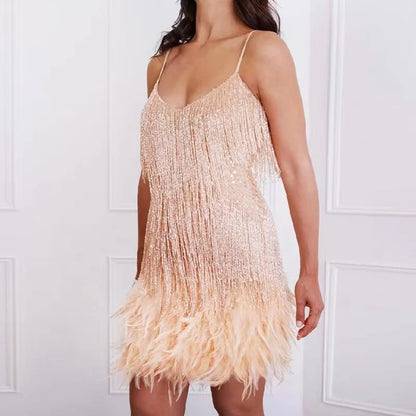 Sophia | Sequin Feather Mini Dress Glamorous V-Neck Party Dress for Women
