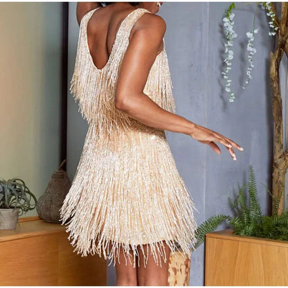 Sophia | Sequin Feather Mini Dress Glamorous V-Neck Party Dress for Women
