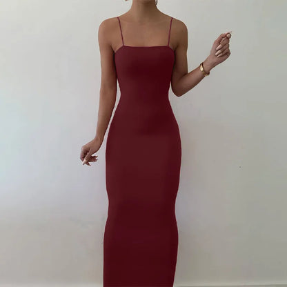 Women's Black Bodycon Dress – Elegant Sleeveless, Backless, Spaghetti Strap, Casual Clubwear