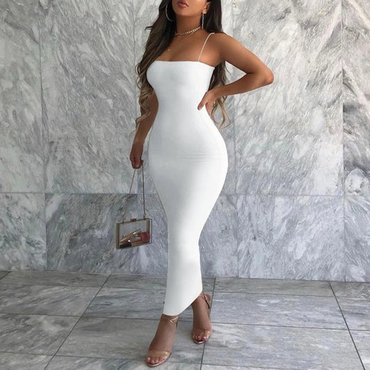 Women's Black Bodycon Dress – Elegant Sleeveless, Backless, Spaghetti Strap, Casual Clubwear