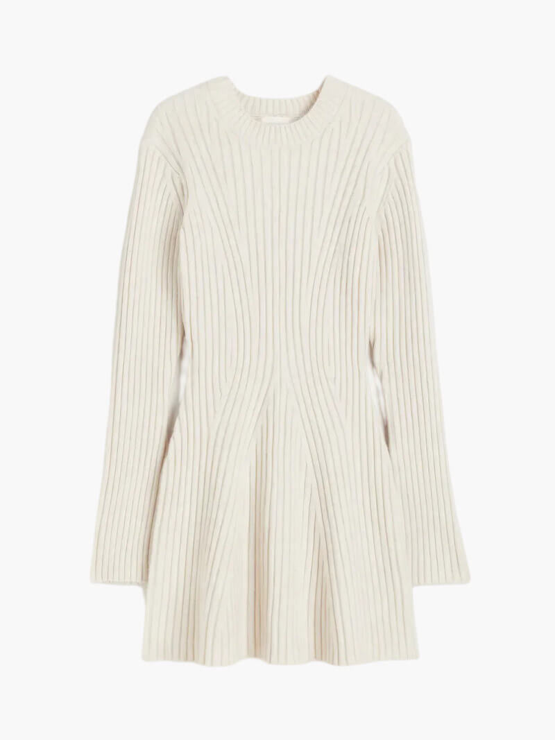Variant image for Women's Ribbed Knit Mini Dress – Cozy Fit-and-Flare, Long Bell Sleeves, Stretch Fabric, Perfect for Fall/Winter-1