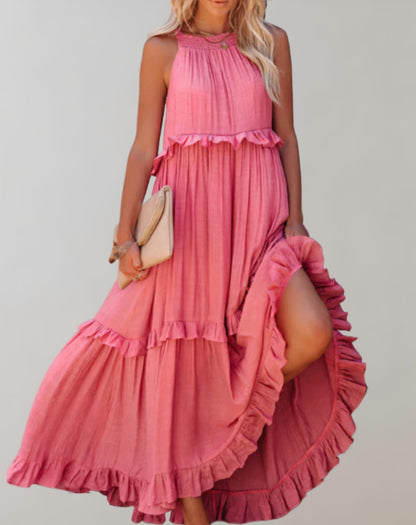 Variant image for Women's Flowy Maxi Dress – High Neck, Sleeveless, Ruffle Detail, Lightweight, Summer Ready-21