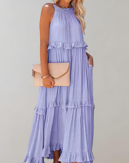 Variant image for Women's Flowy Maxi Dress – High Neck, Sleeveless, Ruffle Detail, Lightweight, Summer Ready-16