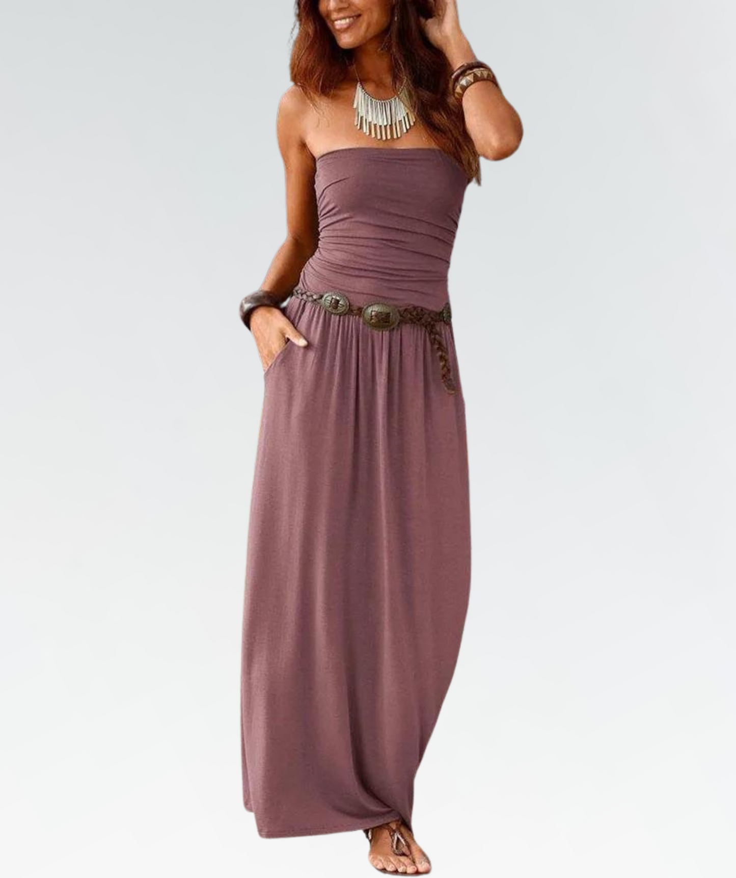 Variant image for Women's Flowy White Maxi Dress – Lightweight Cotton Blend, Sleeveless, Elegant Patterns, Summer Ready-5