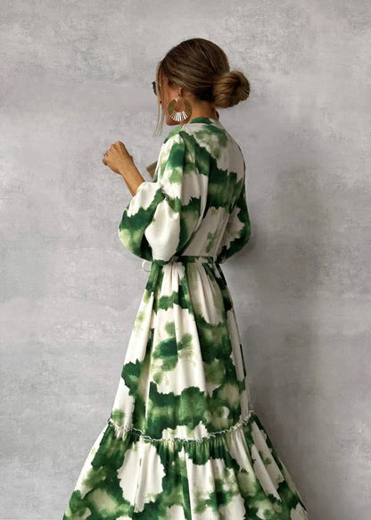 Florence | Floral V-Neck Long Sleeve Maxi Dress Elegant A-Line Fit