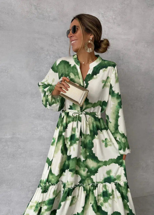 Florence | Floral V-Neck Long Sleeve Maxi Dress Elegant A-Line Fit