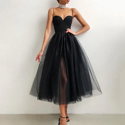 Variant image for Women's A-Line Formal Dress – Sweetheart Neckline, Spaghetti Straps, Elegant Tulle and Satin Design-5