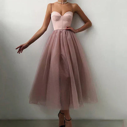 Variant image for Women's A-Line Formal Dress – Sweetheart Neckline, Spaghetti Straps, Elegant Tulle and Satin Design-1