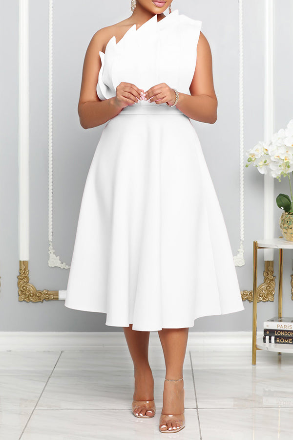 Variant image for Women's Floral One-Shoulder Summer Dress – Romantic Flare, Knee-Length, Minimal Stretch-2