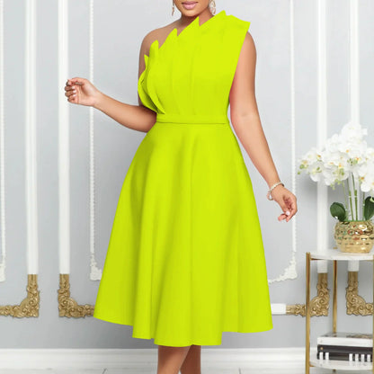 Variant image for Women's Floral One-Shoulder Summer Dress – Romantic Flare, Knee-Length, Minimal Stretch-6