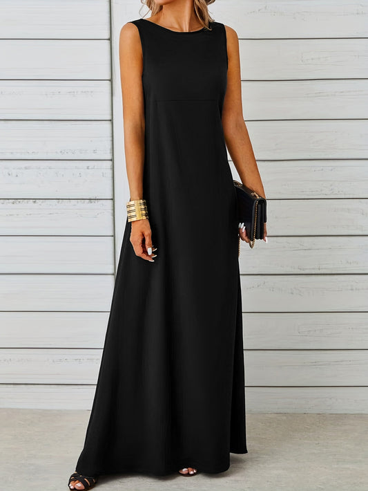 Women's Elegant Maxi Dress – Sleeveless, Floor-Length, Round Neck, Formal Fit