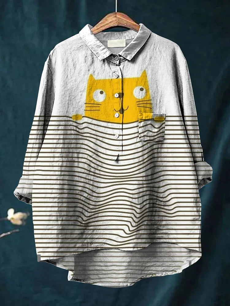Nancy | Artistic Cat Print Shirt Graphic Tee for Women