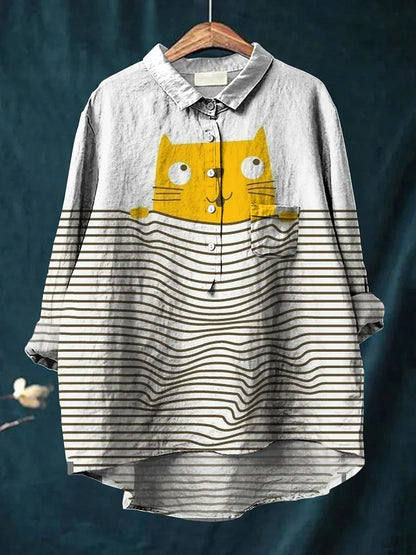 Nancy | Artistic Cat Print Shirt Graphic Tee for Women