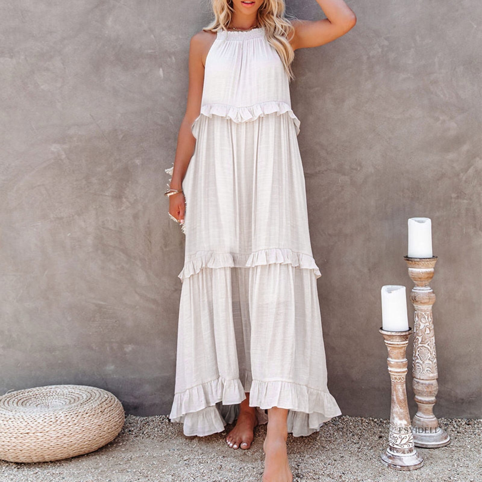 Variant image for Women's Ruffled Maxi Dress – Sleeveless High-Low Hem, Flowy Fit, Lightweight Viscose Blend, Perfect for Summer-21