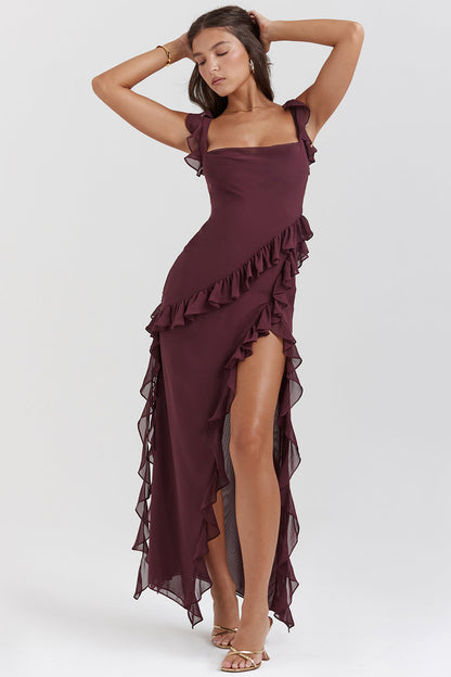 Women's Black Fitted Maxi Dress – Elegant Polyester, Year-Round Wear, Versatile Style
