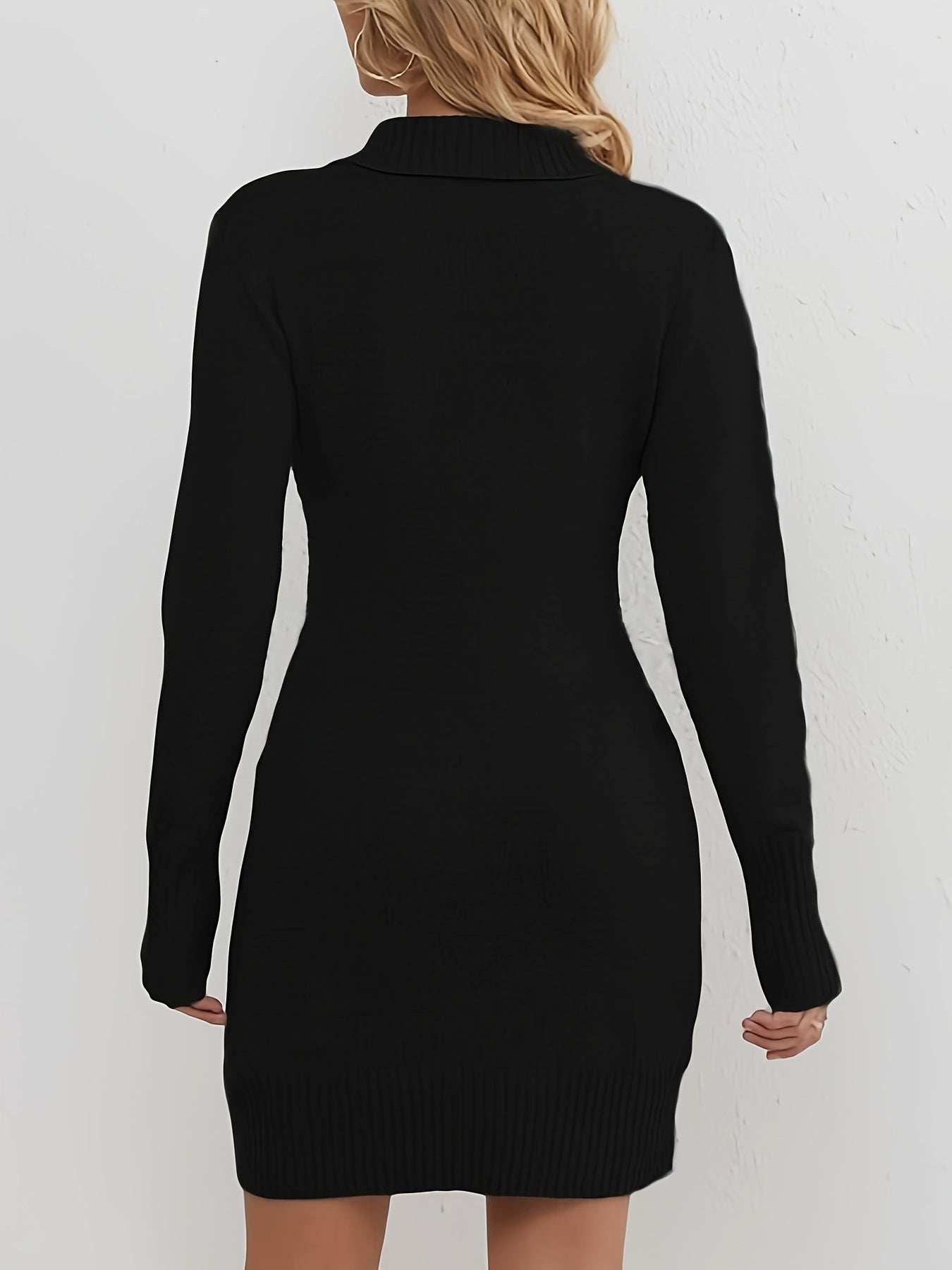 Women's Knitted Sweater Dress – Wrap V-Neck, Long Sleeve, Bodycon Fit, Elegant Button Detail, Autumn/Winter