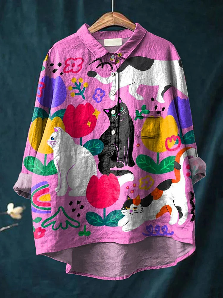 Nancy | Artistic Cat Print Shirt Graphic Tee for Women