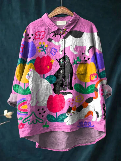 Nancy | Artistic Cat Print Shirt Graphic Tee for Women