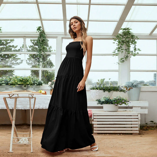 Women's Strapless Maxi Dress – Flowy Tiered Silhouette, Lightweight Cotton Blend, Perfect for Summer