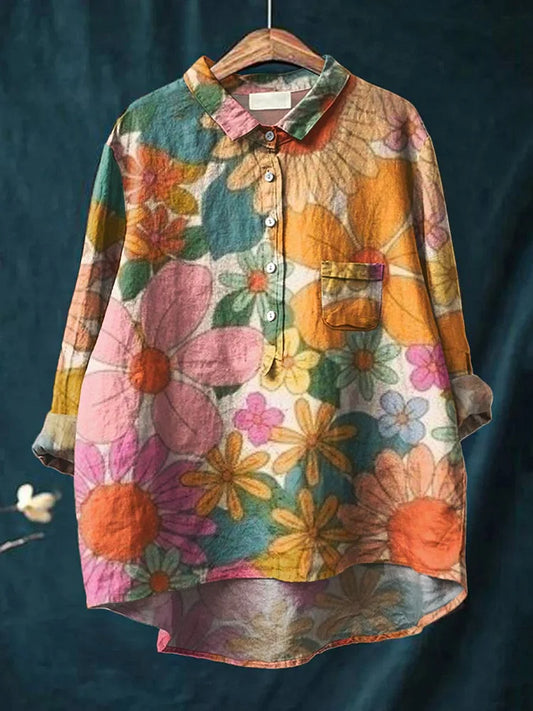 Rose | Women's Floral Print Shirt Breathable Casual Shirt with Turn-Down Collar