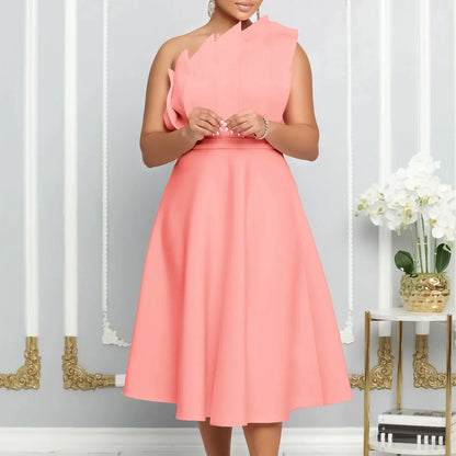 Variant image for Women's Floral One-Shoulder Summer Dress – Romantic Flare, Knee-Length, Minimal Stretch-11