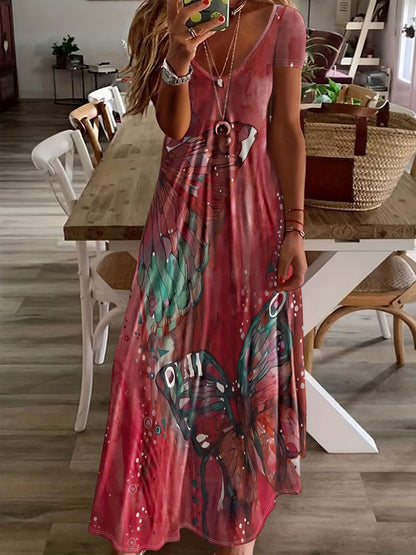 Variant image for Women's Butterfly Print Maxi Dress – Sleeveless V-Neck, Flowing Fit, Lightweight Viscose, Summer Ready-36