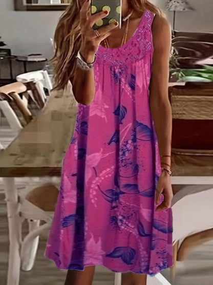 Women's Floral Maxi Dress – Lightweight Polyester, Relaxed Fit, Round Neck, Summer Style