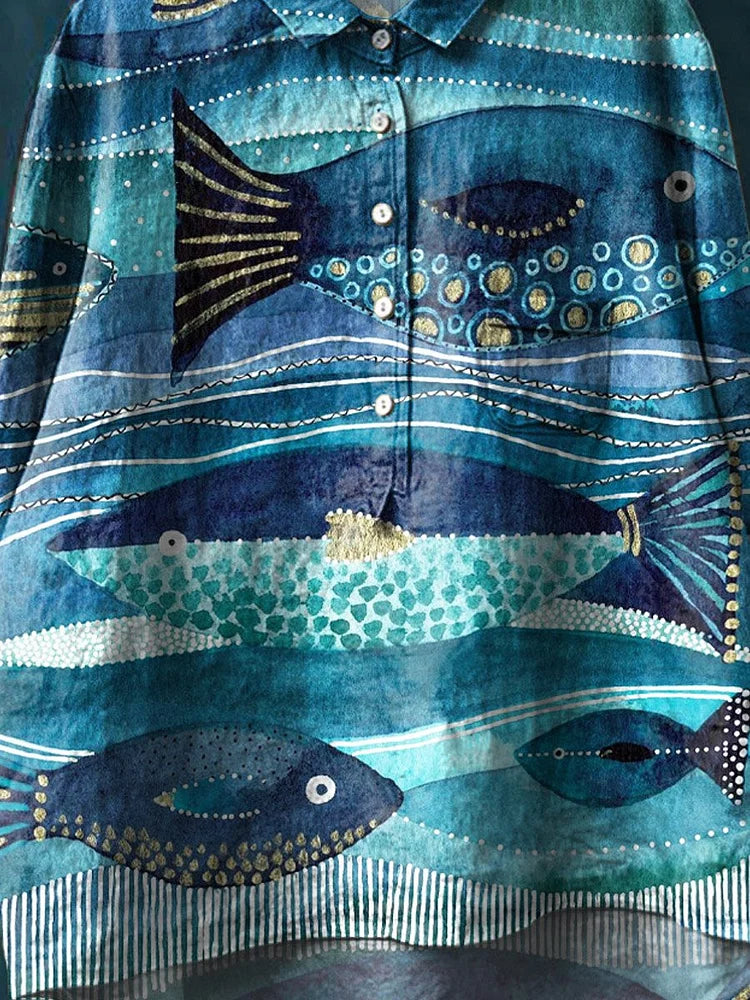 Eliza | Ocean Art Women's Tee Breathable, Artistic Long Sleeve Shirt
