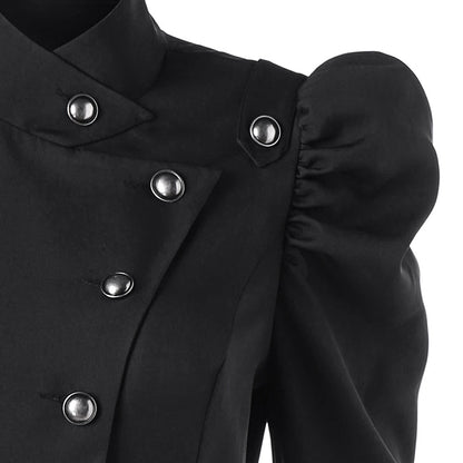 Women's Medieval Retro Jacket – Standing Collar, Midi Length, Tailored Fit, Polyester, Perfect for Fall and Winter