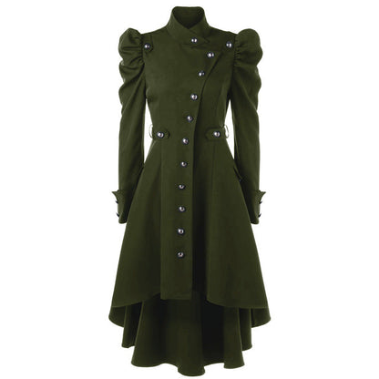 Variant image for Women's Medieval Retro Jacket – Standing Collar, Midi Length, Tailored Fit, Polyester, Perfect for Fall and Winter-15