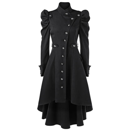 Women's Medieval Retro Jacket – Standing Collar, Midi Length, Tailored Fit, Polyester, Perfect for Fall and Winter