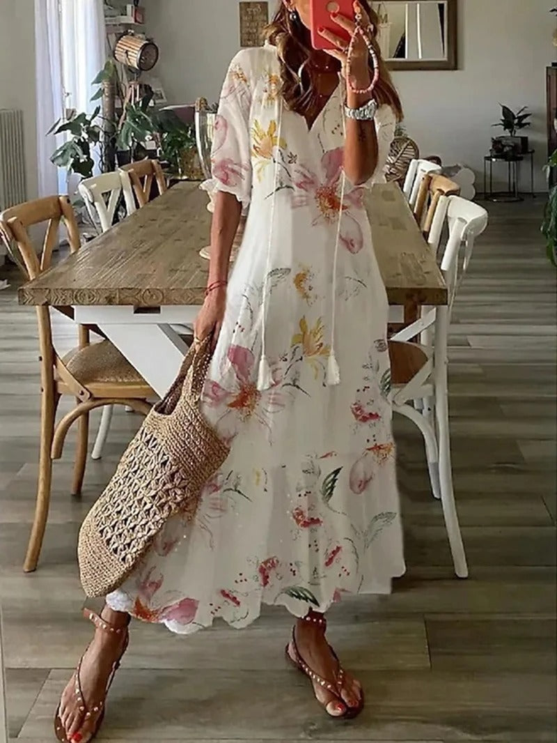 Variant image for Women's Bohemian Maxi Dress – Flowing Silhouette, Relaxed Fit, Lightweight Fabric, Perfect for Summer-1