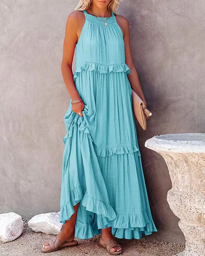 Variant image for Women's Ruffled Maxi Dress – Sleeveless High-Low Hem, Flowy Fit, Lightweight Viscose Blend, Perfect for Summer-26